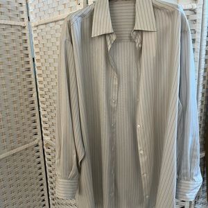 The Row Cream and Gray Blouse with Pinstripes